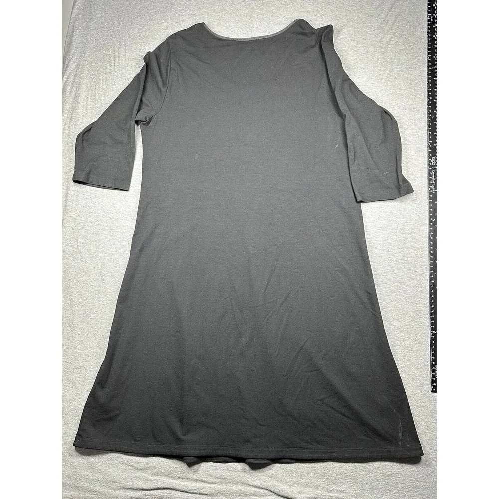 Eileen Fisher Dress Black M‎ Medium Pleated Bib A Line Stretch